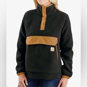 Carhartt Black Tan Relaxed Fit Fleece Half Snap Pullover Size M Medium